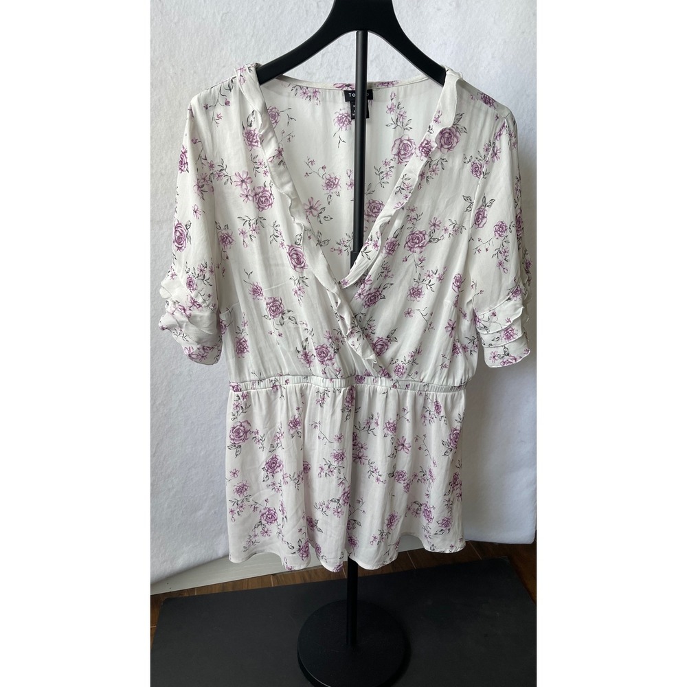 Torrid White Purple Floral Ruffle Surplice Wrap Top Blouse Size 1 Large XL